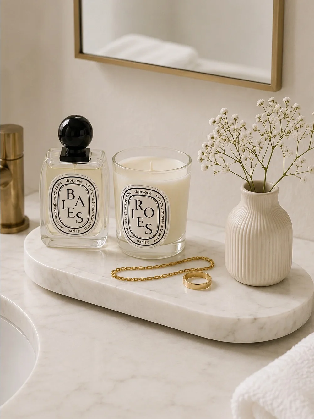 H&M White Marble Vanity Tray Soap Dish Jewelry Tray Bathroom Decor